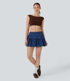 Halara Flex™ jupe-short boule mini 2-en-1 taille moyenne à nœud en jean extensible délavé