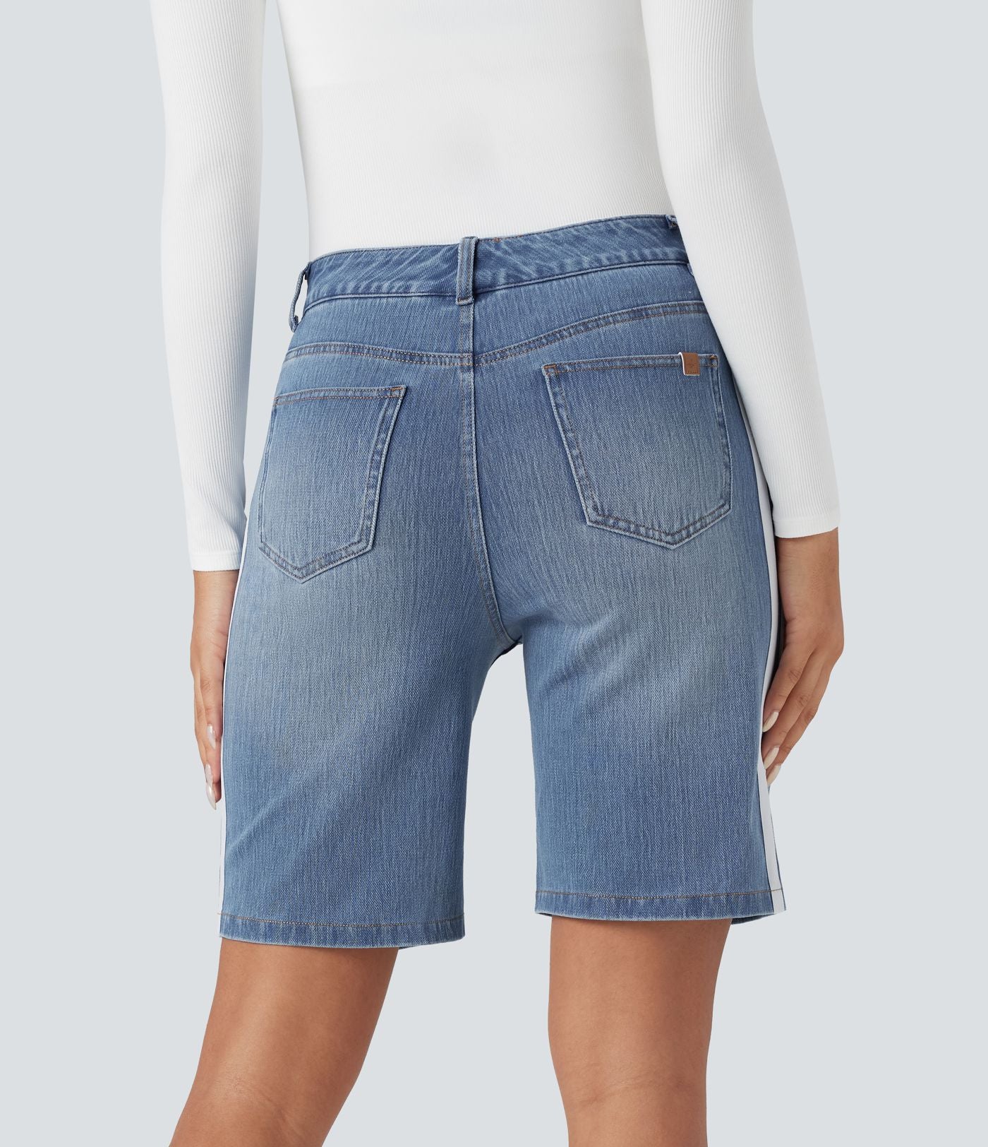 Short denim rayé Halara Flex™ taille haute avec poches