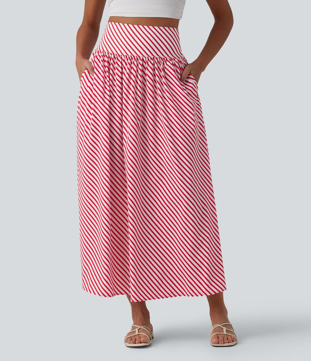 Jupe longue fluide casual à rayures taille haute avec poches