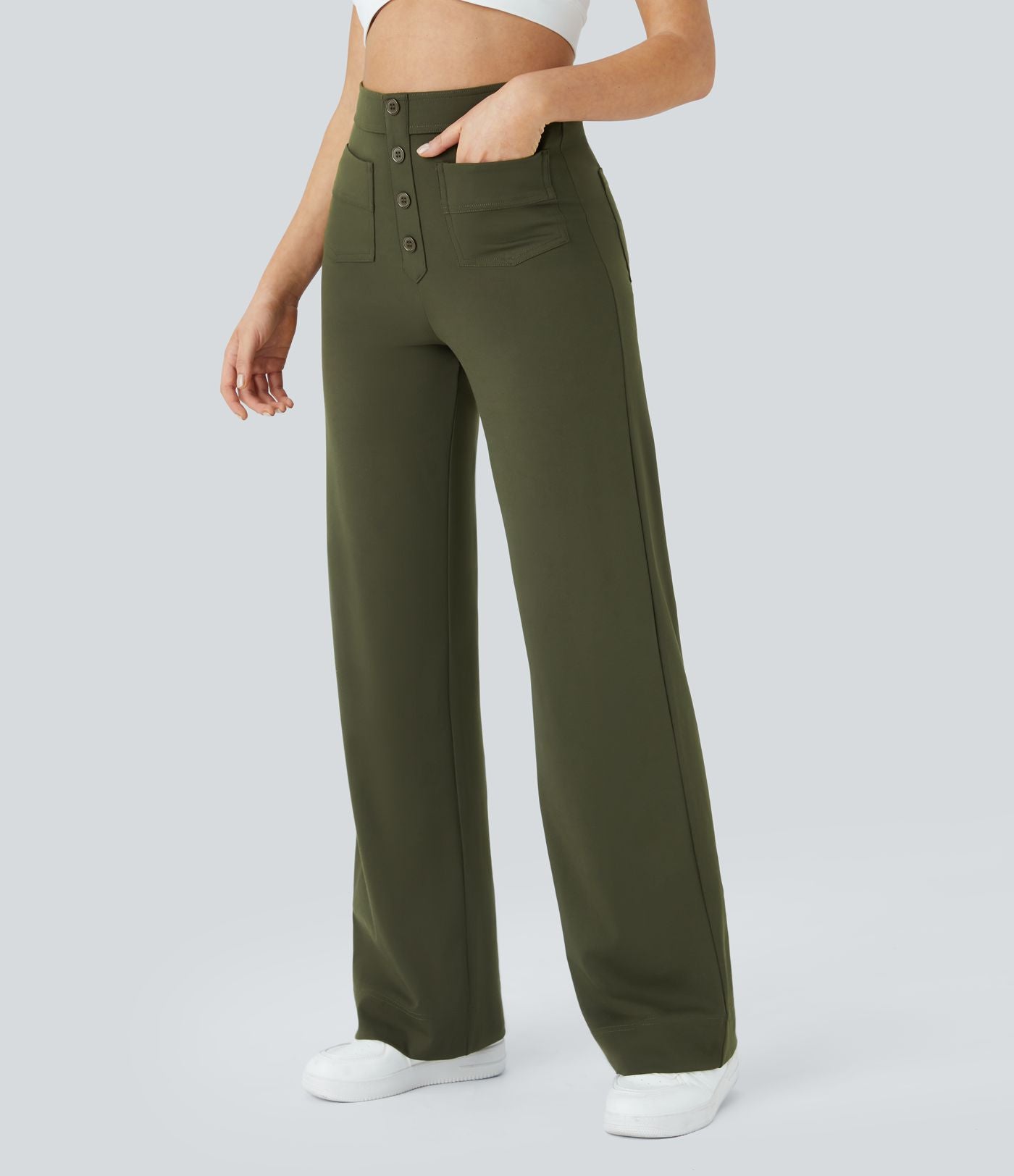 Pantalon taille haute coupe droite DayStretch avec poches