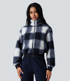 Veste sherpa col montant côtes contrastantes avec fermeture éclair et poches