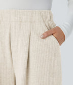 Pantalon décontracté large côtelé, taille haute, avec poches