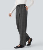 Pantalon tailleur droit Halara Flex™ taille mi-haute à carreaux avec cordon et poches