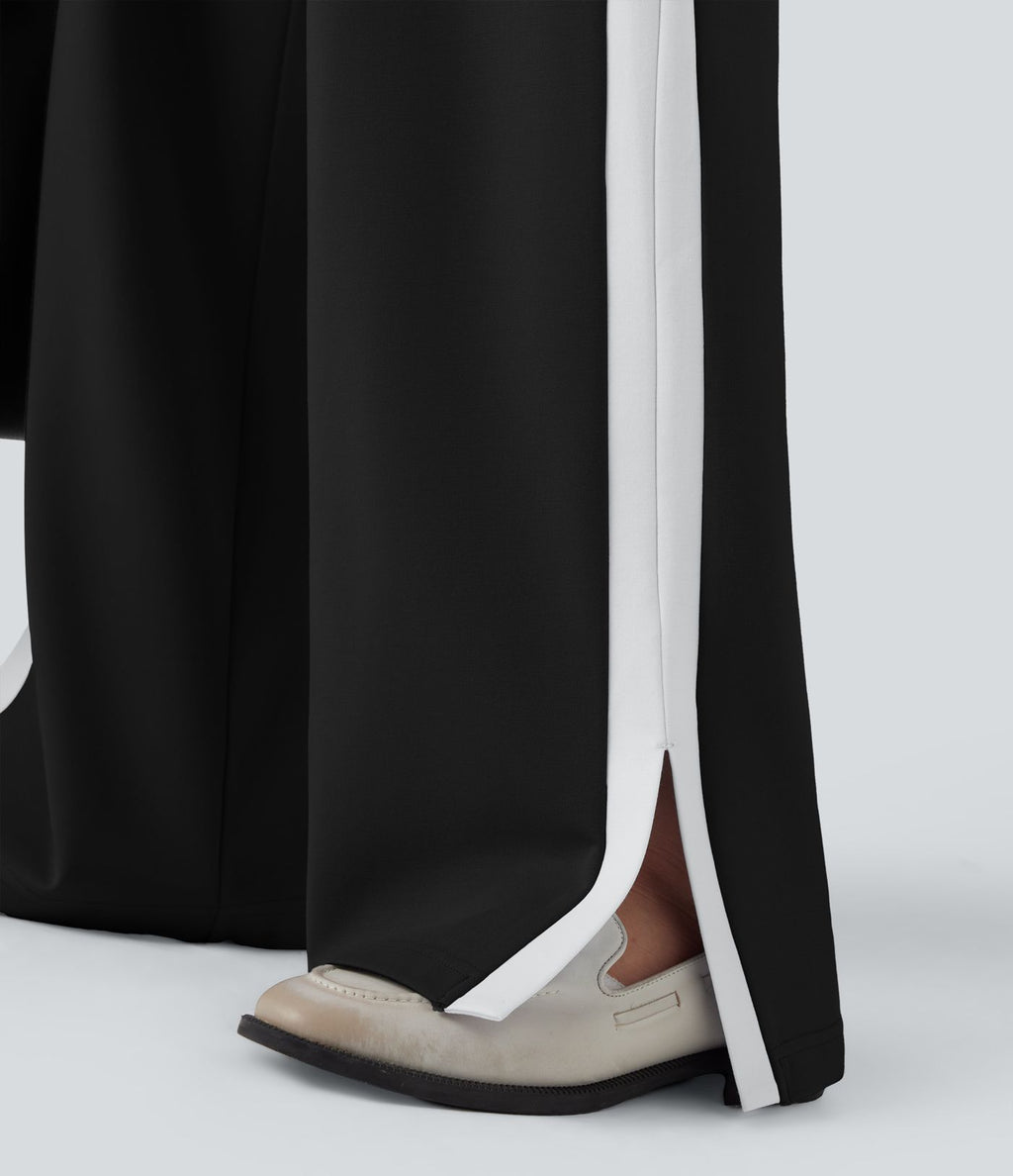 Pantalon de travail coupe droite taille moyenne color block avec fente avec poches