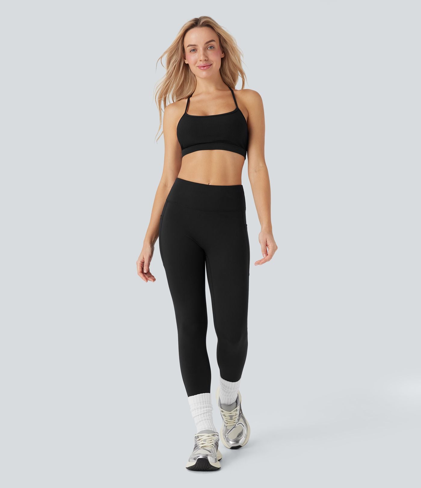 Brassière de sport yoga maille côtelée soutien léger à découpes bonnets A-D