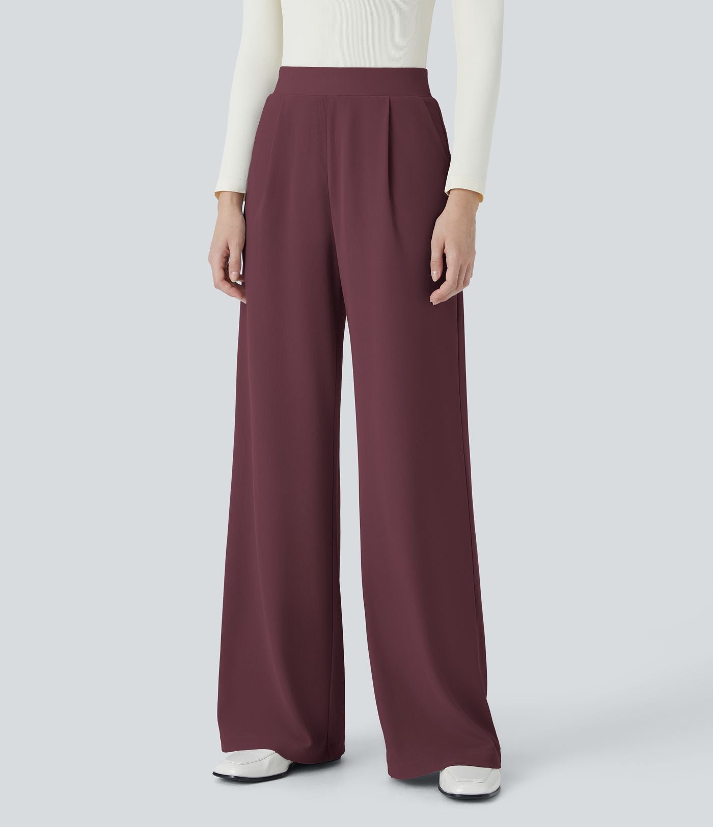Halara Flex™ Pantalon Tailleur Évasé à Taille Haute Sculptant la Silhouette avec Poches Latérales Micro Waffle