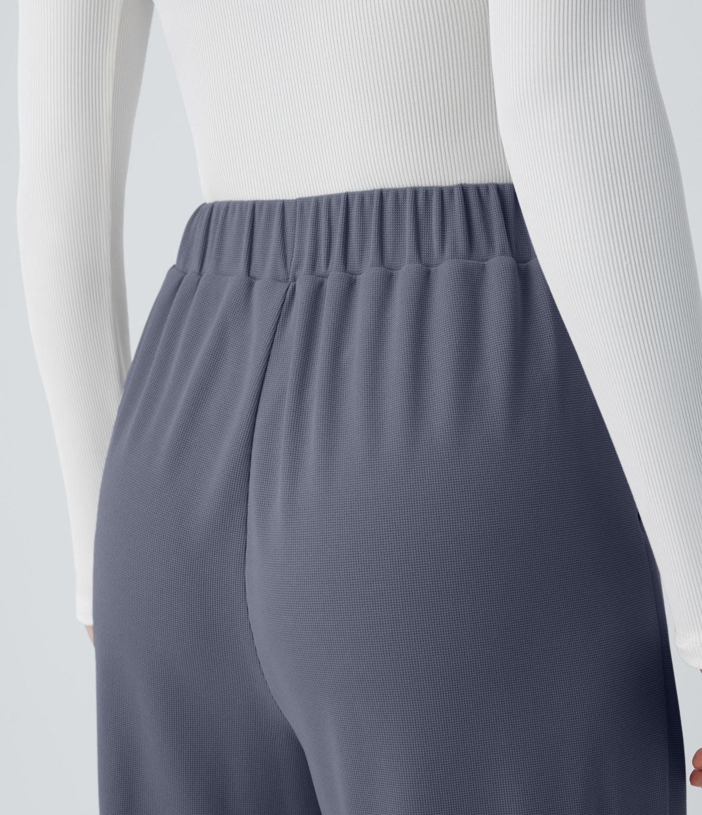 Pantalon taille haute décontracté large en maille gaufrée, avec poches