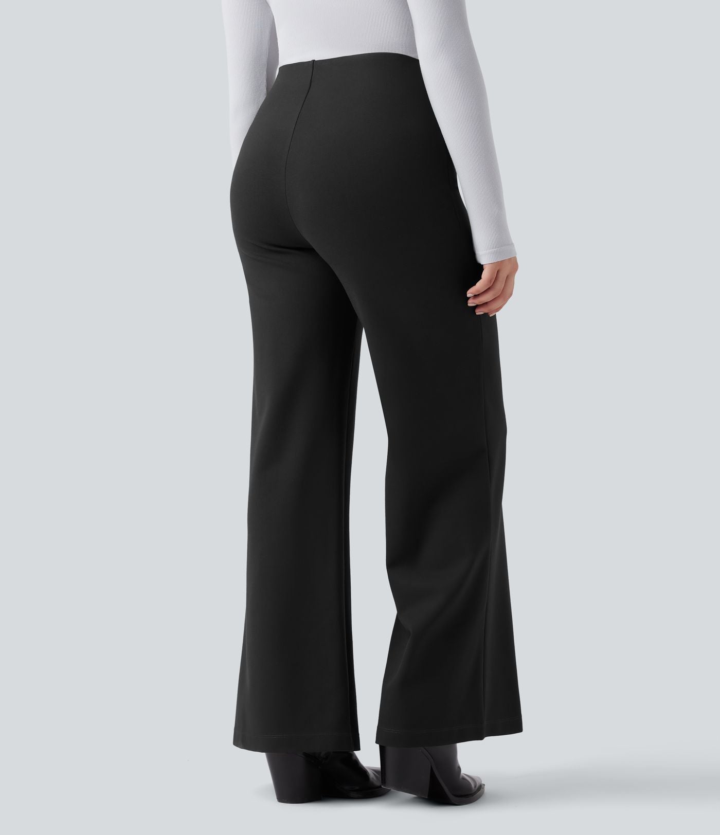 Pantalon tailleur évasé ample taille haute en ponte roma résistant