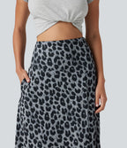Jupe casual maxi gaufrée léopard taille haute gainante à poche