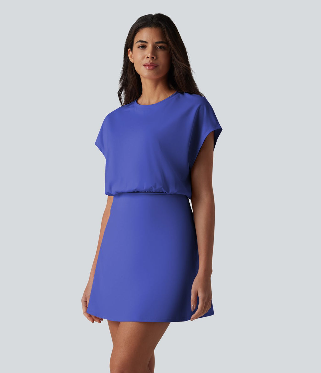 Robe de sport mini de yoga SoftlyZero™ Airy 2-en-1 effet frais InstantCool col rond à manches courtes, demi-zip et poches, accès facile Easy Peasy