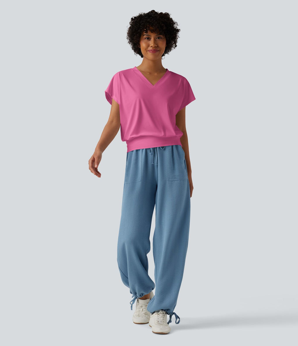 Haut de sport yoga oversize col V à manches courtes effet frais InstantCool à séchage rapide