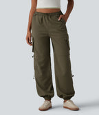 Jogging cargo taille mi-haute avec cordon de serrage réglable et poches