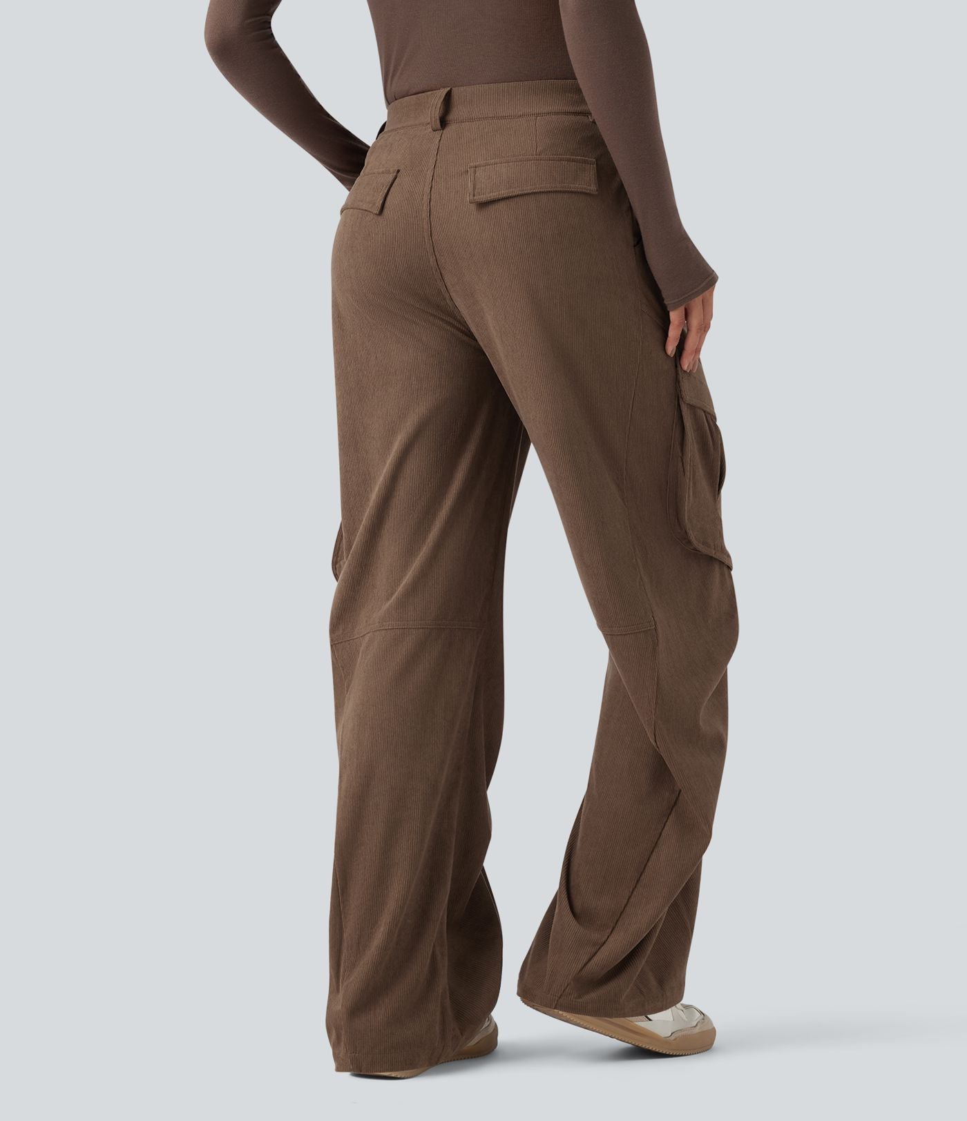 Pantalon cargo velours côtelé taille mi-haute avec poches