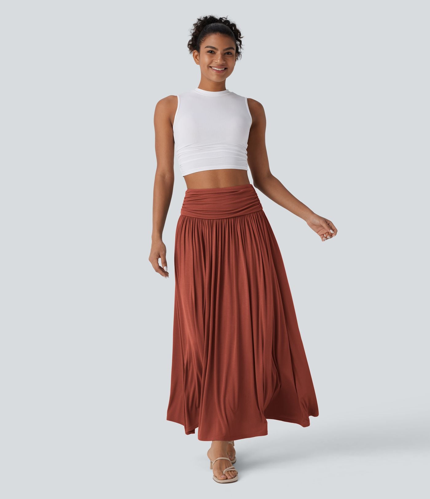 Jupe longue fluide froncée taille haute
