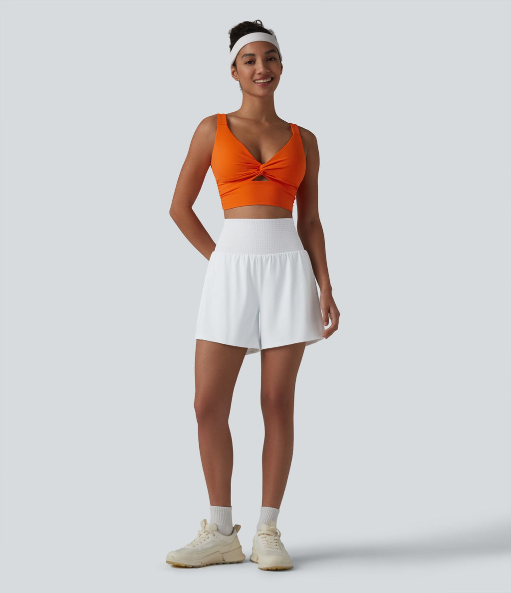 Short de yoga 2 en 1 taille haute à œillets avec effet ventre plat et poches 12,5 cm