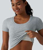 Halara T-shirt en jersey de coton col rond échancré manches courtes avec soutien-gorge intégré bonnets B-DD