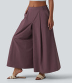 Pantalon culotte décontracté 7/8 à taille mi-haute plissé avec poches