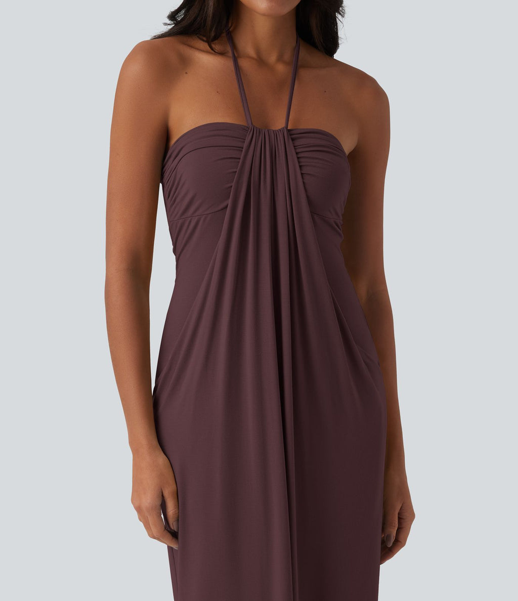 Robe longue dos nu col licou avec nœud et poches