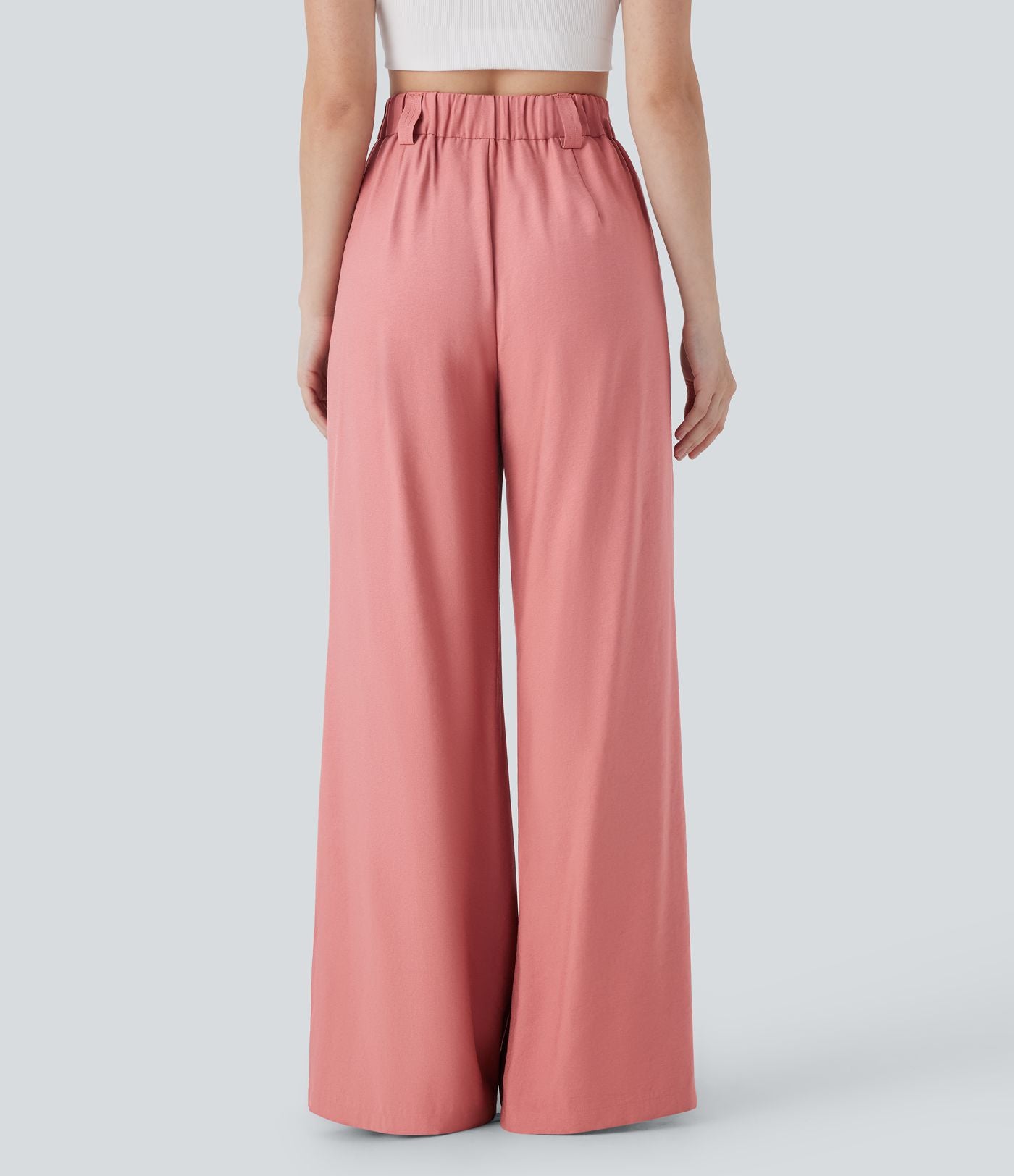 Pantalon large fluide effet lin taille moyenne avec poches
