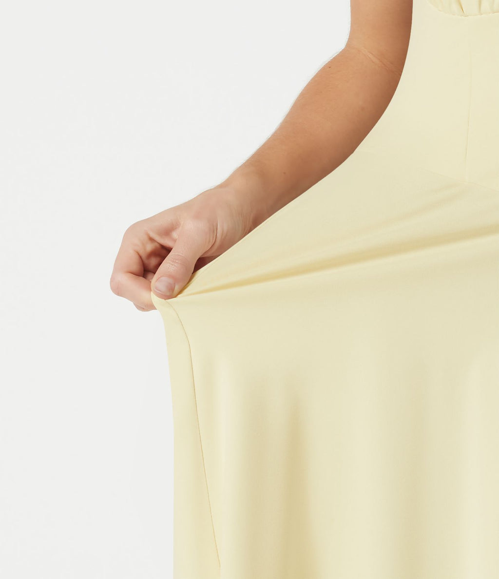 Robe mini fluide de vacances dos nu col carré sans manches froncée à bretelles croisées et brassière intégrée