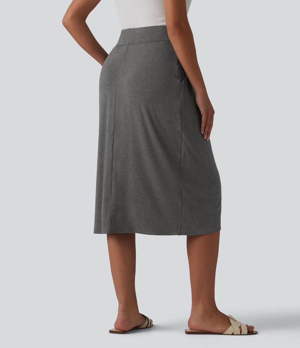Jupe midi casual taille haute ourlet tulipe avec poches