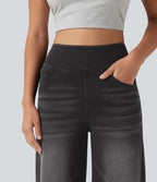Jean décontracté Halara Flex™ large taille haute effet délavé avec poches