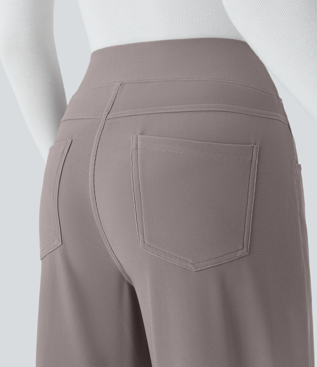 Pantalon tailleur large gainant taille haute en micro-gaufré avec poches Halara Flex™