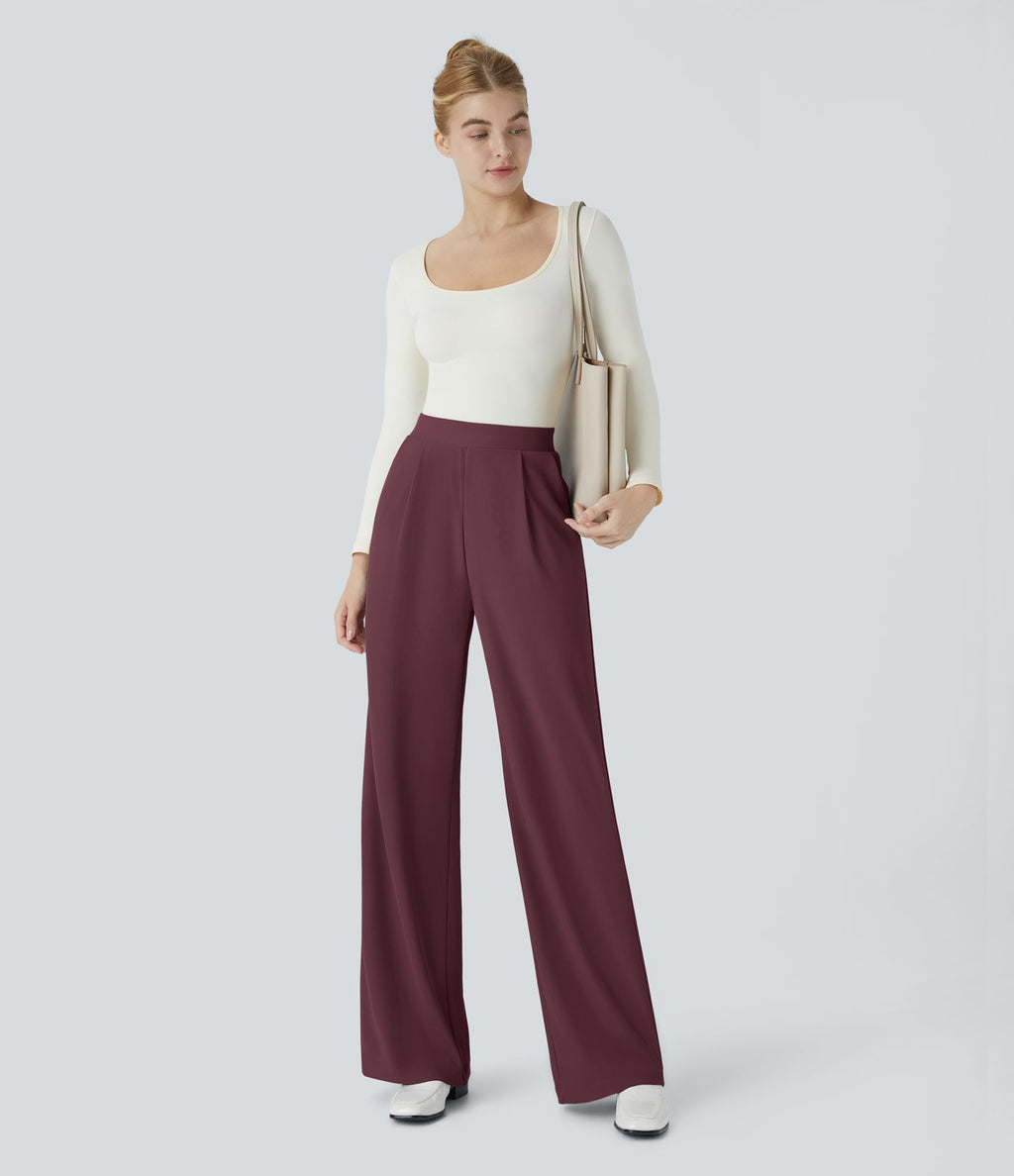 Halara Flex™ Pantalon Tailleur Évasé à Taille Haute Sculptant la Silhouette avec Poches Latérales Micro Waffle