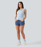 Halara Flex™ Short casual en jean skinny gainant taille haute à ourlet arrondi avec poches