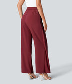 Pantalon Tailleur Large Fluide Taille Haute Fermeture Éclair Invisible