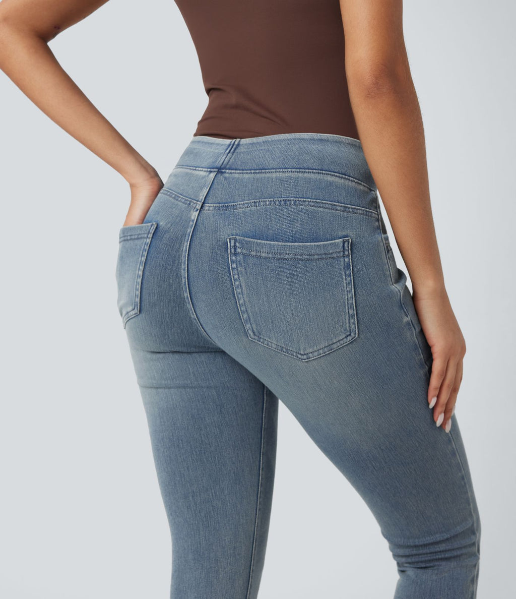 Leggings capri Halara Flex™ en jean extensible tricoté à taille haute et poches