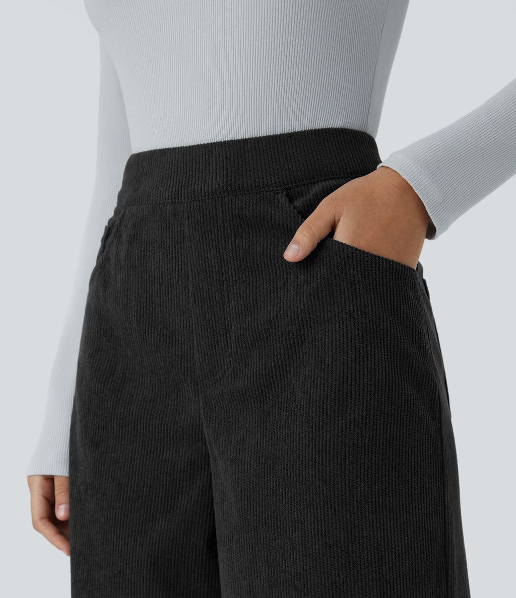 Pantalon velours côtelé tailleur et large Halara Flex™, taille haute, avec poches