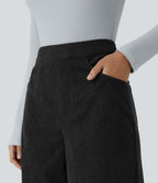 Pantalon velours côtelé tailleur et large Halara Flex™, taille haute, avec poches
