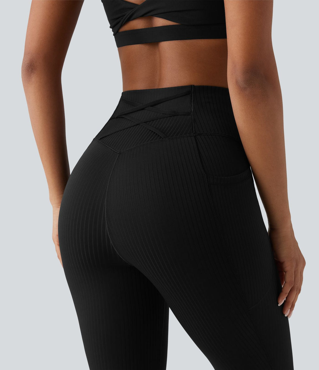 Legging taille haute gainant côtelé avec poches