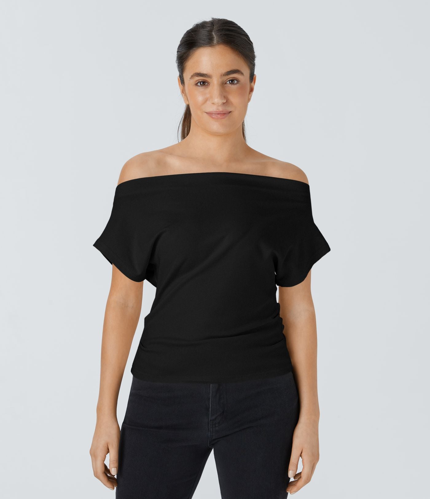 Top Casual Épaules Dénudées Manches Courtes Ruchées