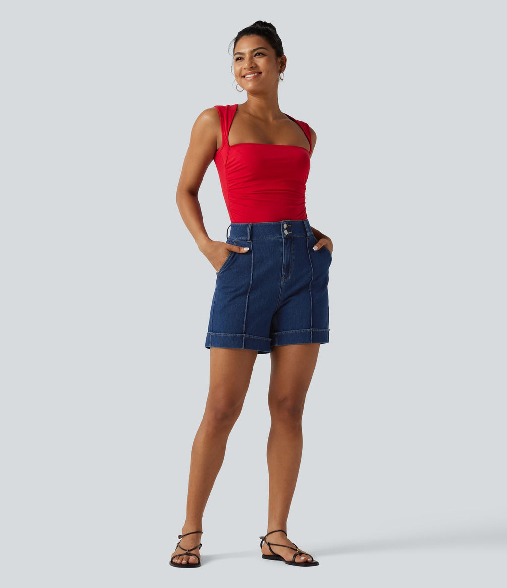 Short en jean casual taille haute Halara Flex™ 12,5 cm avec poches