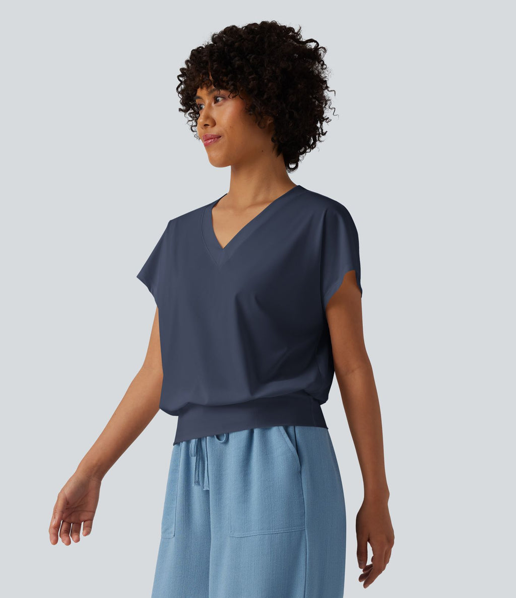 Haut de sport yoga oversize col V à manches courtes effet frais InstantCool à séchage rapide