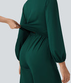 Combinaison tailleur à jambes larges, col V, manches longues, avec poches – Édition Easy Peasy