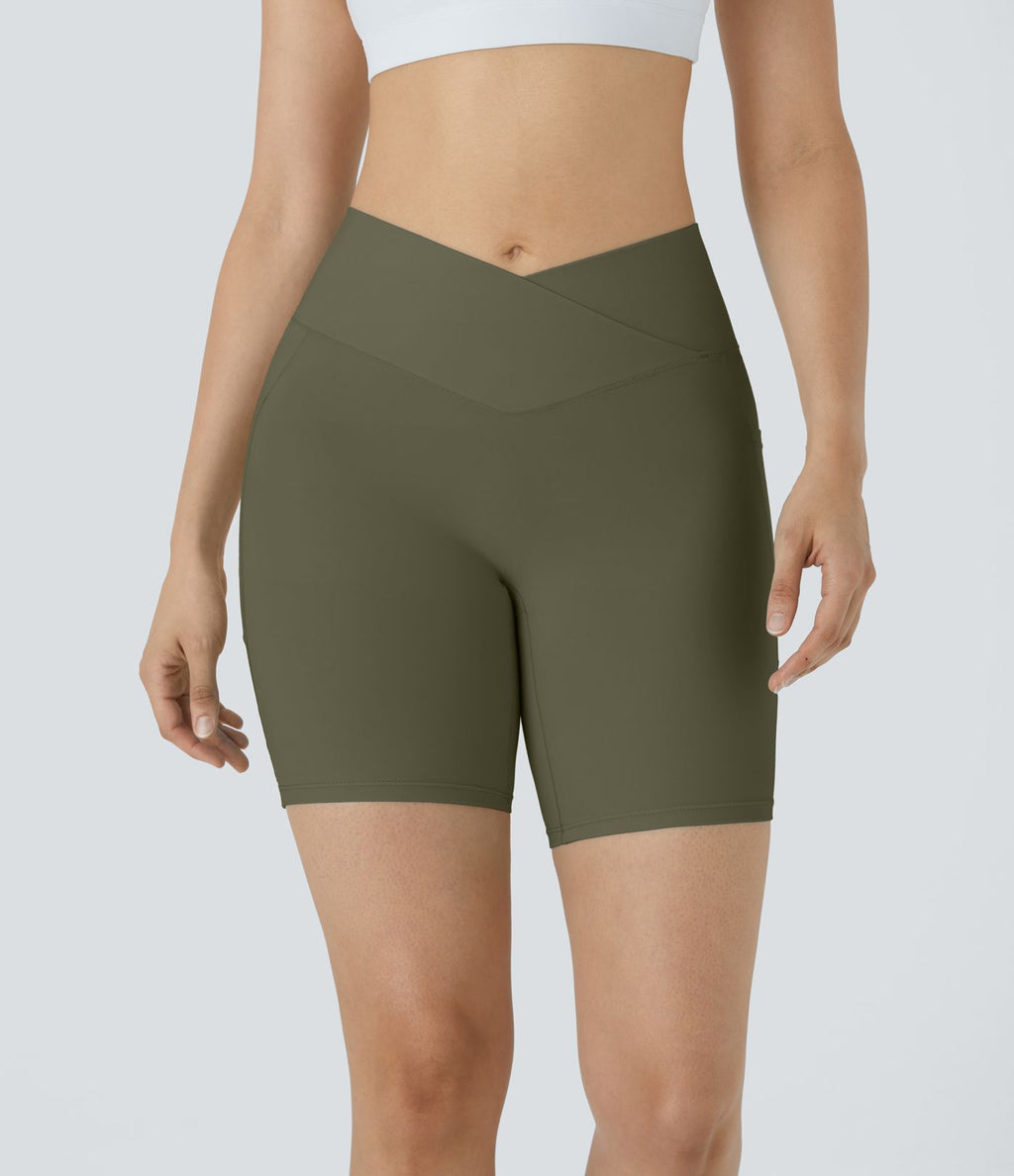 Softlyzero™ Short 17,5cm Yoga Taille Haute Crossover avec Poches Latérales