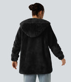 Manteau teddy à capuche manches longues avec poches