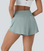 Softlyzero™ QuickDry Short de course à pied 2-en-1 taille haute à ourlet croisé avec pois réfléchissants et poches latérales