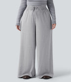 Pantalon décontracté grande taille large taille haute avec cordon de serrage et poches