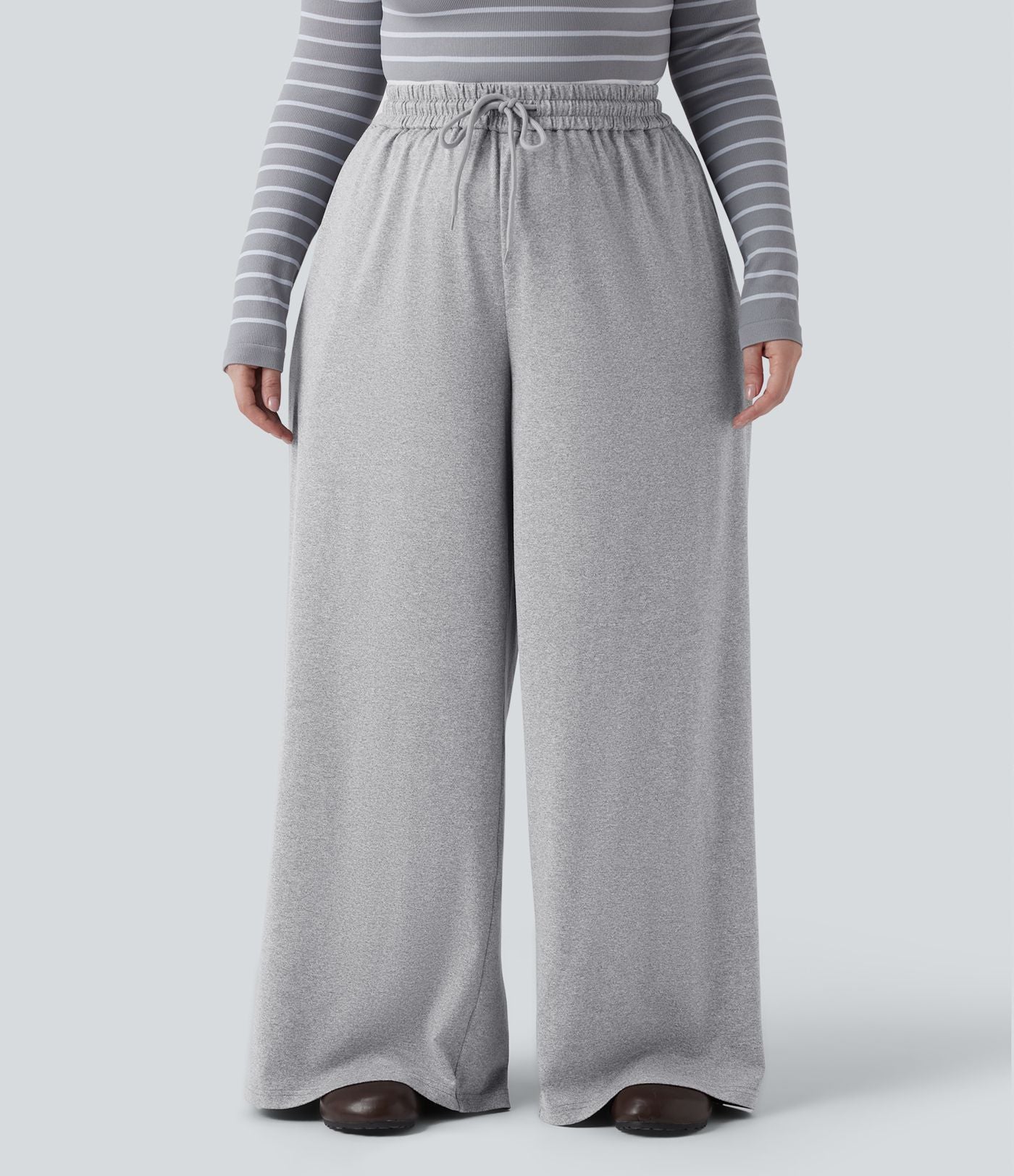 Pantalon décontracté grande taille large taille haute avec cordon de serrage et poches