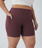 Short cycliste 17,5 cm d'entraînement gainant galbant taille haute grande taille avec effet scrunch et poches Halara UltraSculpt™