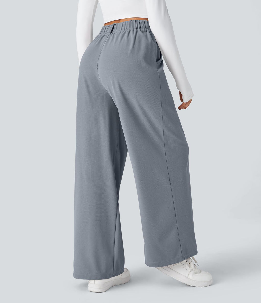 Pantalon Tailleur Large Fluide Halara Flex™ Gaufré Taille Haute Poches Latérales