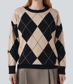 Pull de travail carreaux losange col rond manches longues