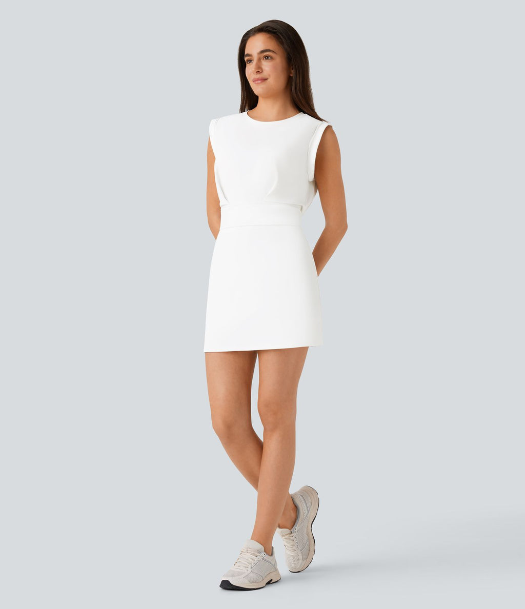 Softlyzero™ QuickDry Robe de padel plissée sans manches avec short intégré et poche latérale