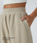 Pantalon velours côtelé de jogging décontracté à taille haute avec poches latérales
