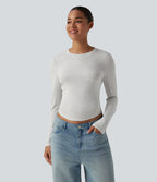T-shirt décontracté col rond manches longues