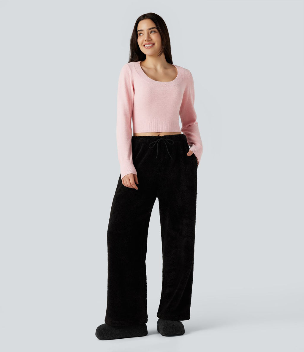Pull court col U manches longues